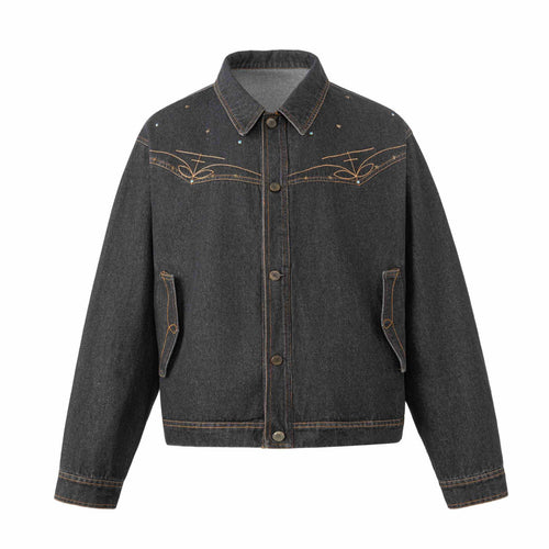Unisex Boxy-Jeansblouson mit Sternstickerei und Ziernieten Drune