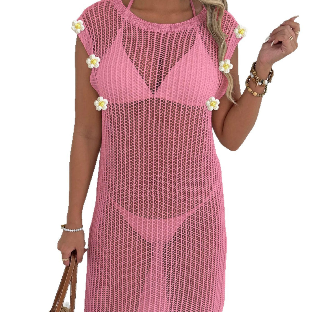 Damen luftiger Netzstrandkleid mit Fransen Drune