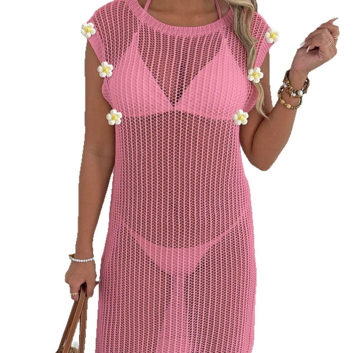 Damen luftiger Netzstrandkleid mit Fransen Drune
