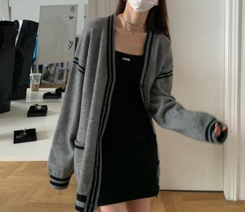 Damen bequeme Strickjacke mit lässigem Schnitt und dekorativem Streifen Drune