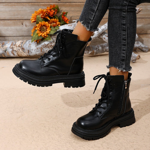 Damen Schnürstiefel mit seitlichem Reißverschluss und robuster Sohle Drune