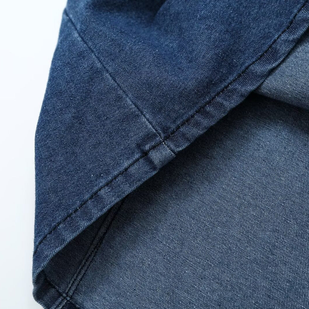 Damen Tailliertes Jeans-Top mit Schlüsselloch-Ausschnitt und durchgehender Knopfleiste Drune