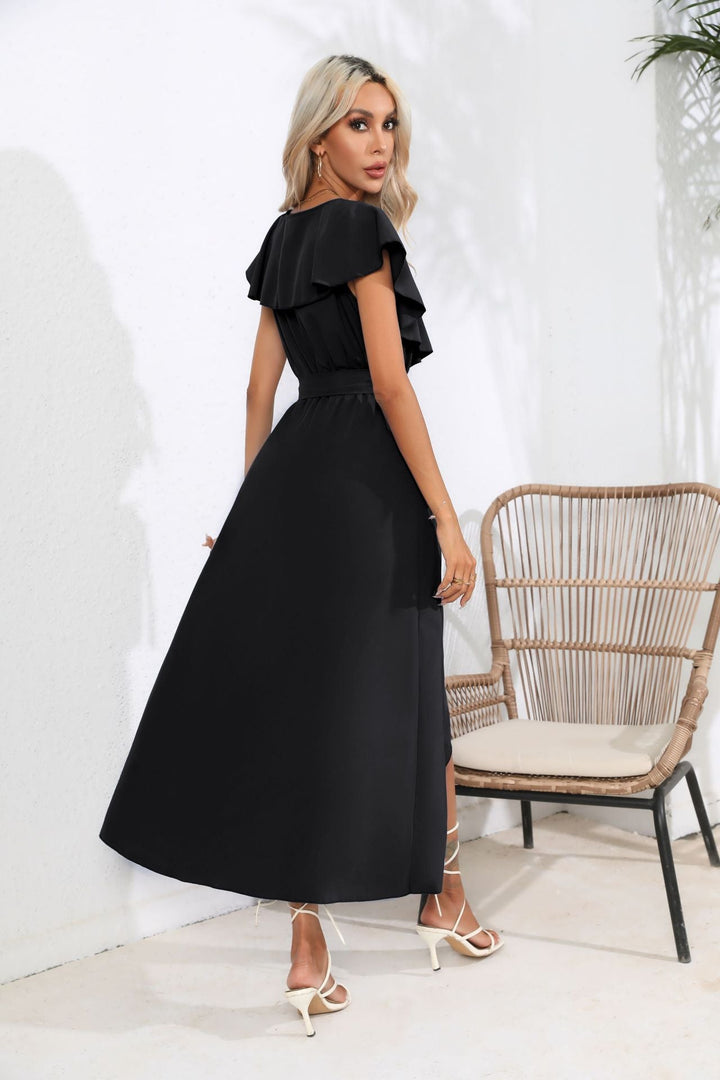 Damen Wickelkleid mit voluminösen Ärmeln und schickem Bindegürtel Drune