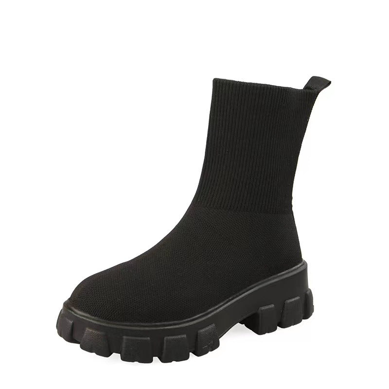 Damen  Strick-Stiefelette mit sockenähnlichem Schaft und markanter Profilsohle Drune