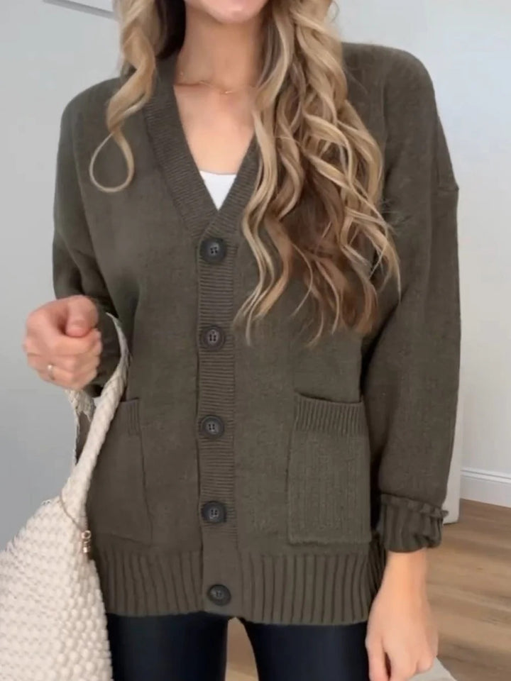 Damen Strickjacke mit Taschen und modernen Knöpfen Drune