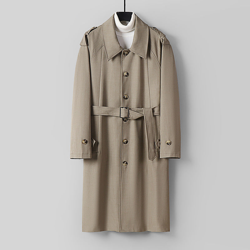 Herren Schlichter Twill-Trenchcoat mit verstellbarem Taillengürtel und Schulterpatten Drune
