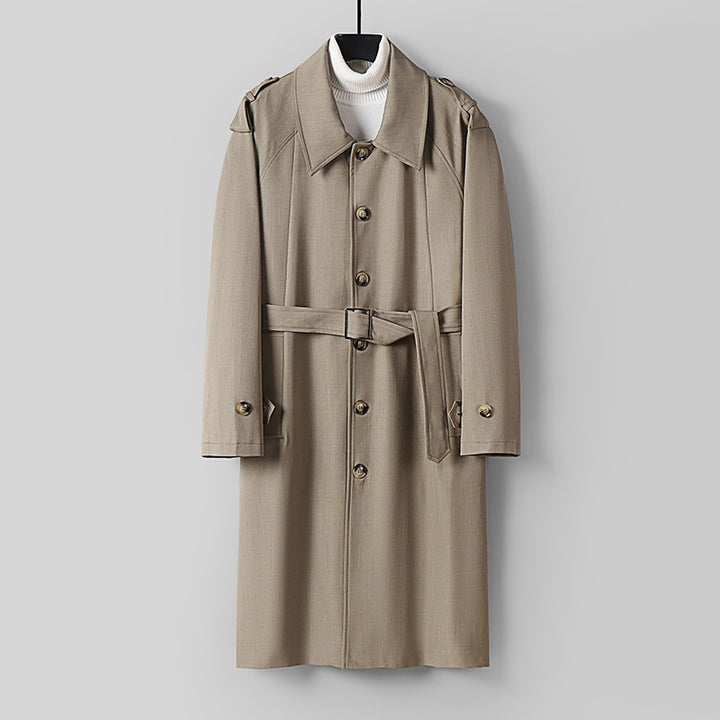 Herren Schlichter Twill-Trenchcoat mit verstellbarem Taillengürtel und Schulterpatten Drune