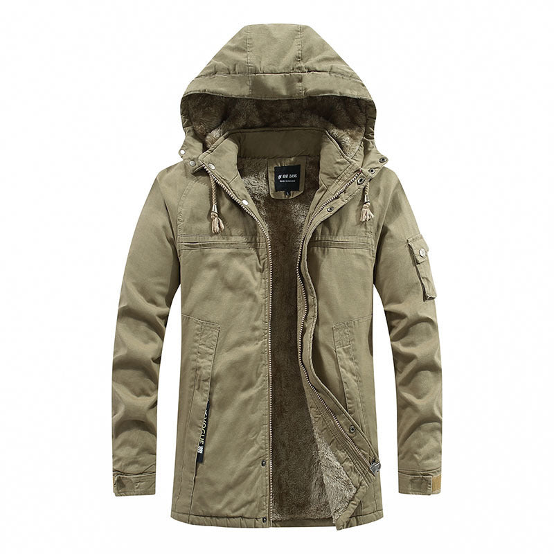 Herren Outdoor-Canvasparka mit abgenähter Kapuze, wärmender Teddyfleece-Innenlage und verdecktem Zweiwege-Reißverschluss Drune