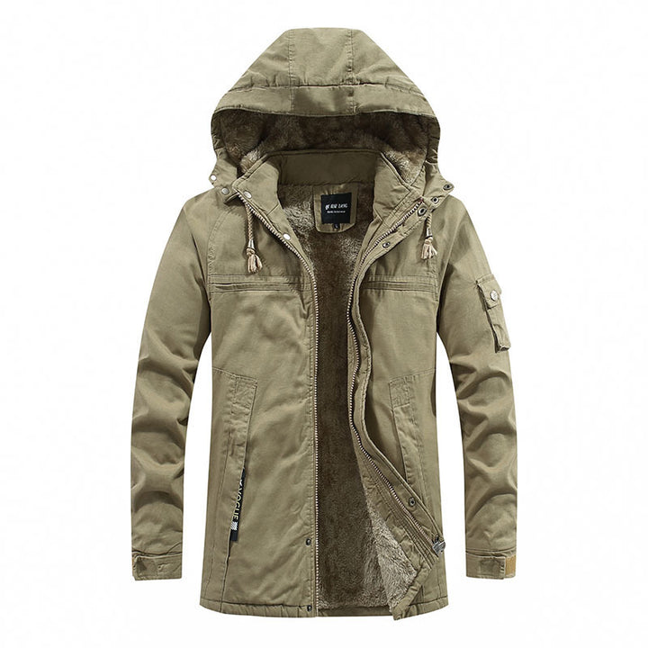 Herren Outdoor-Canvasparka mit abgenähter Kapuze, wärmender Teddyfleece-Innenlage und verdecktem Zweiwege-Reißverschluss Drune