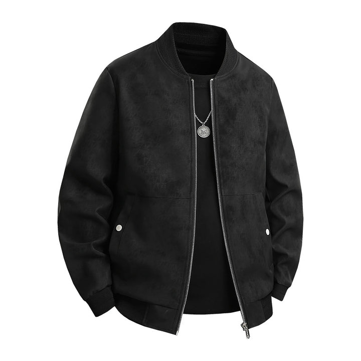 Herren Veloursoptik-Bomberjacke im minimalistischen Look mit Zweiwege-Reißverschluss, Rippkragen und verdeckten Druckknöpfen Drune