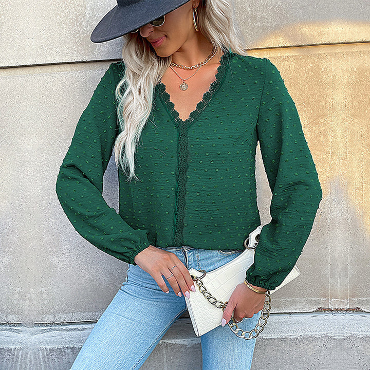 Damen Elegante Bluse mit Rüschendetails und Spitzenakzent Drune