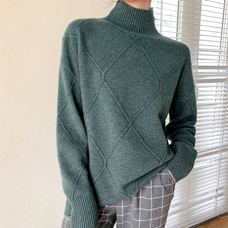 Damen Pullover mit hochgeschlossenem Kragen und strukturiertem Rautenmuster Drune