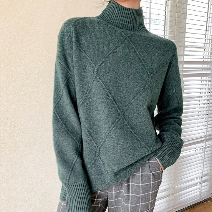 Damen Pullover mit hochgeschlossenem Kragen und strukturiertem Rautenmuster Drune