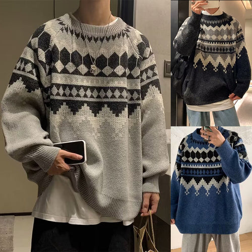 Herren Grobstrickpullover mit geometrischem Muster Drune