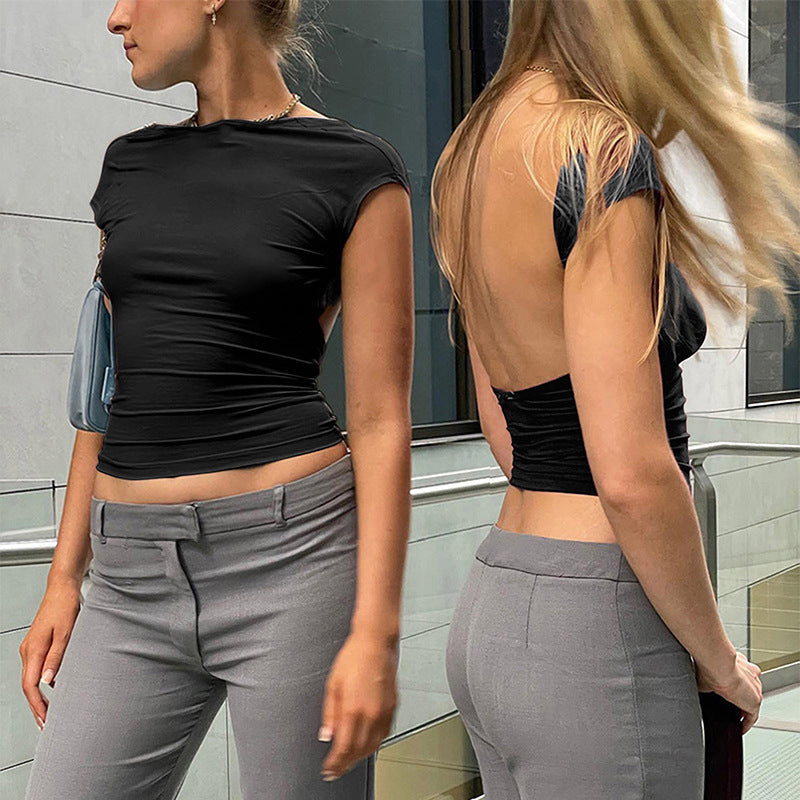 Damen Crop-Top mit weitem Ausschnitt und figurbetonter Passform Drune
