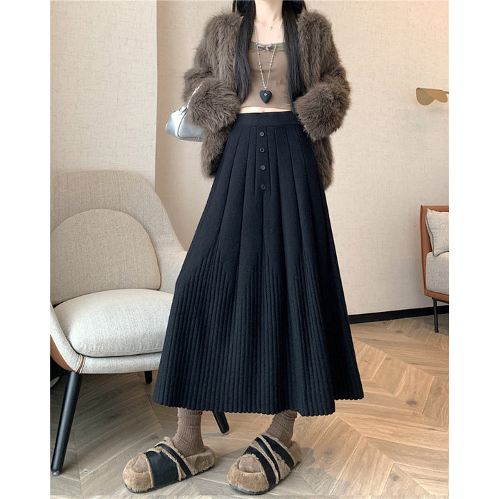 Damen Eleganter Maxirock mit feinem Faltenwurf und Knopfdetails Drune