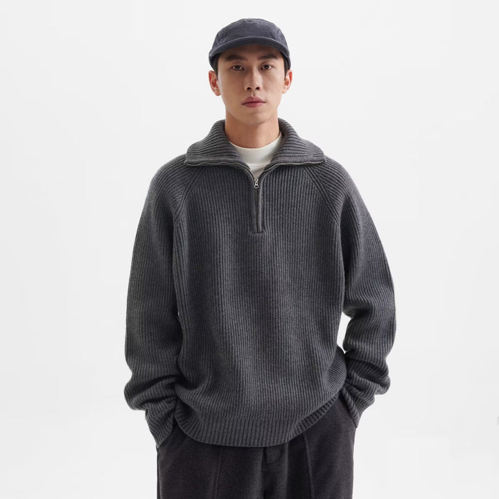 Herren Hochwertiger Pullover mit Stehkragen und Reißverschluss Drune