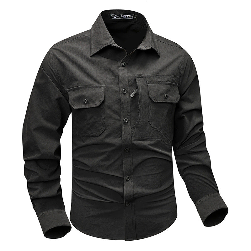 Men's  technical tactical long sleeve utility shirt with dual chest pockets and reinforced seams Drune