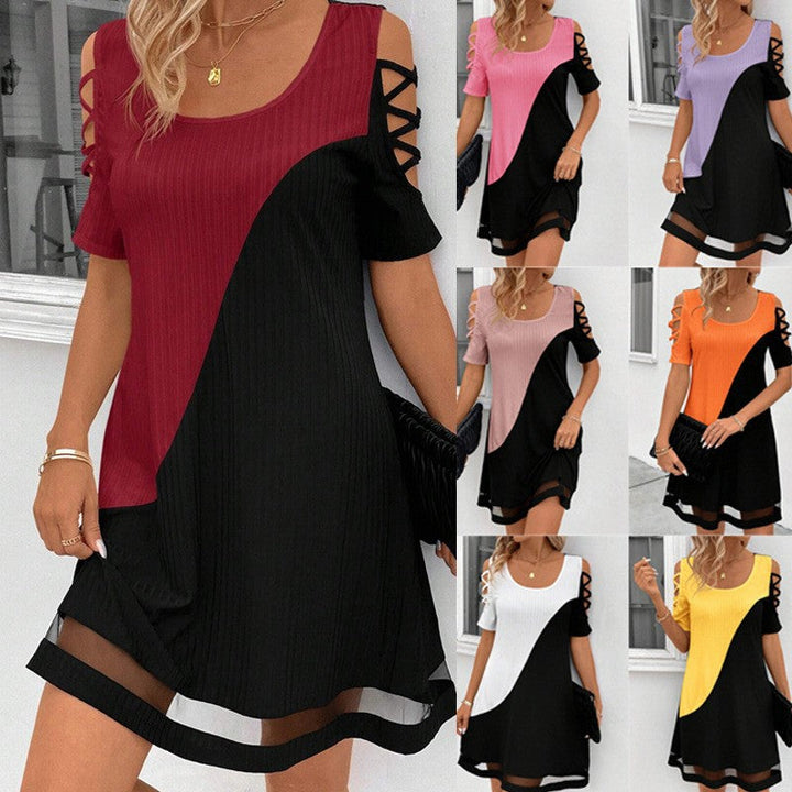 Damen modisches Freizeitkleid mit Cut-Out Ärmeln und asymmetrischem Design Drune