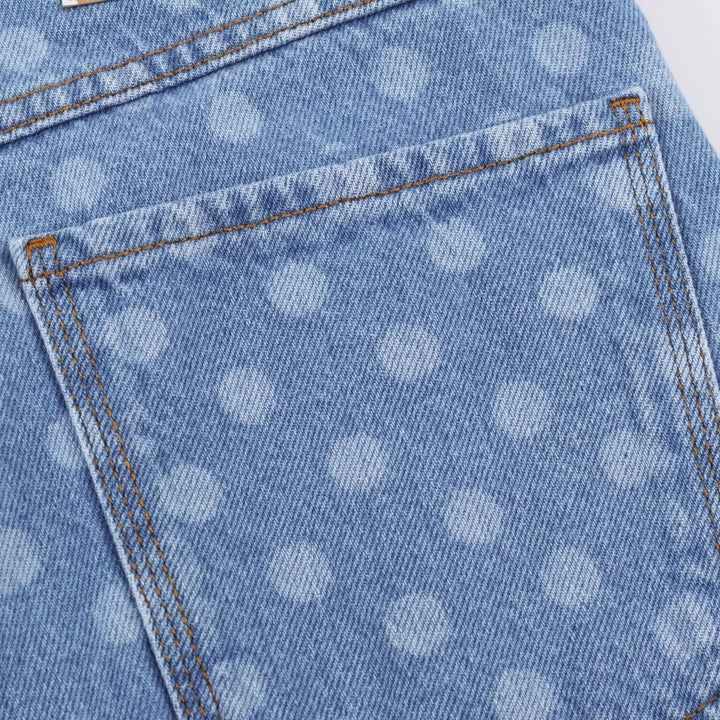Damen Kurzgeschnittene Weitbein-Jeans mit Tupfenmuster und hoher Taille Drune