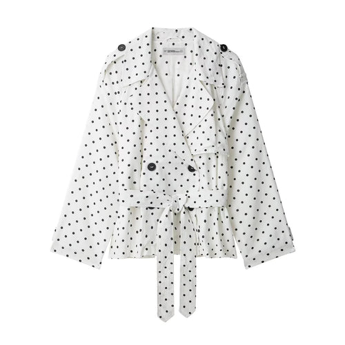 Damen Kurz geschnittener Trenchcoat mit Bindegürtel, Doppelreihe und Polka-Dot-Print Drune