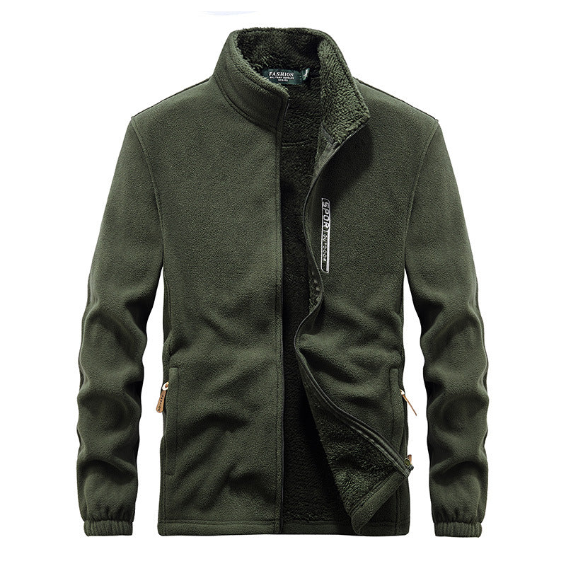 Herren Hochflor-Fleecejacke mit Sherpa-Innenfutter, Stehkragen und verdeckten Reißverschlusstaschen Drune