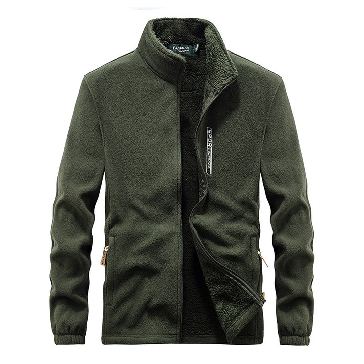 Herren Hochflor-Fleecejacke mit Sherpa-Innenfutter, Stehkragen und verdeckten Reißverschlusstaschen Drune
