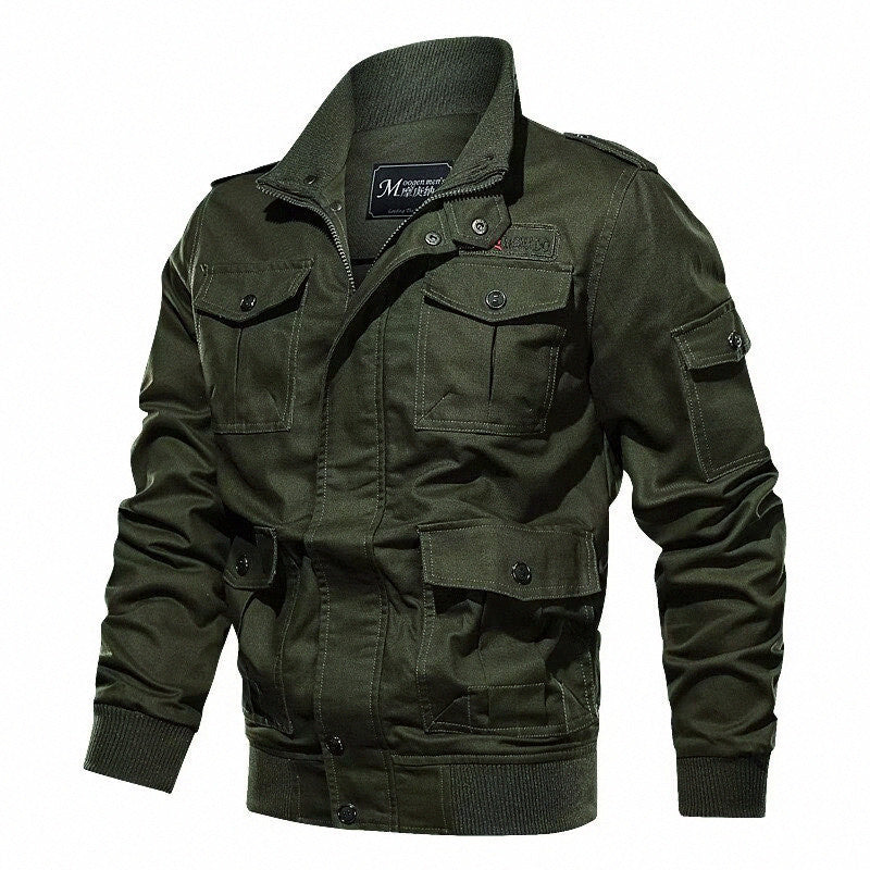 Herren Militärinspirierte Canvas-Fieldjacke mit Schulterklappen und Multifunktions-Taschen Drune