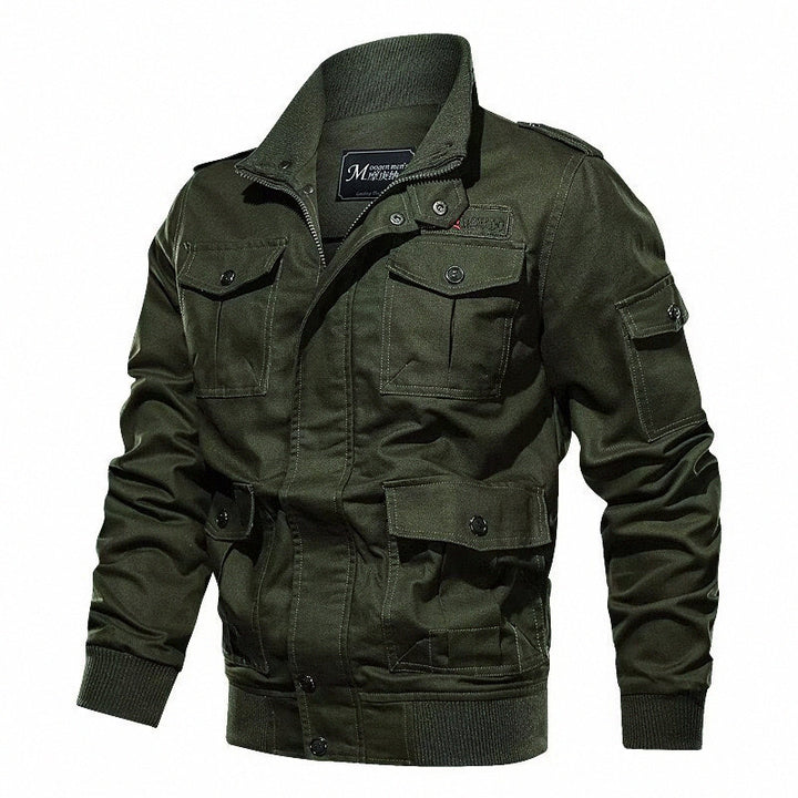 Herren Militärinspirierte Canvas-Fieldjacke mit Schulterklappen und Multifunktions-Taschen Drune
