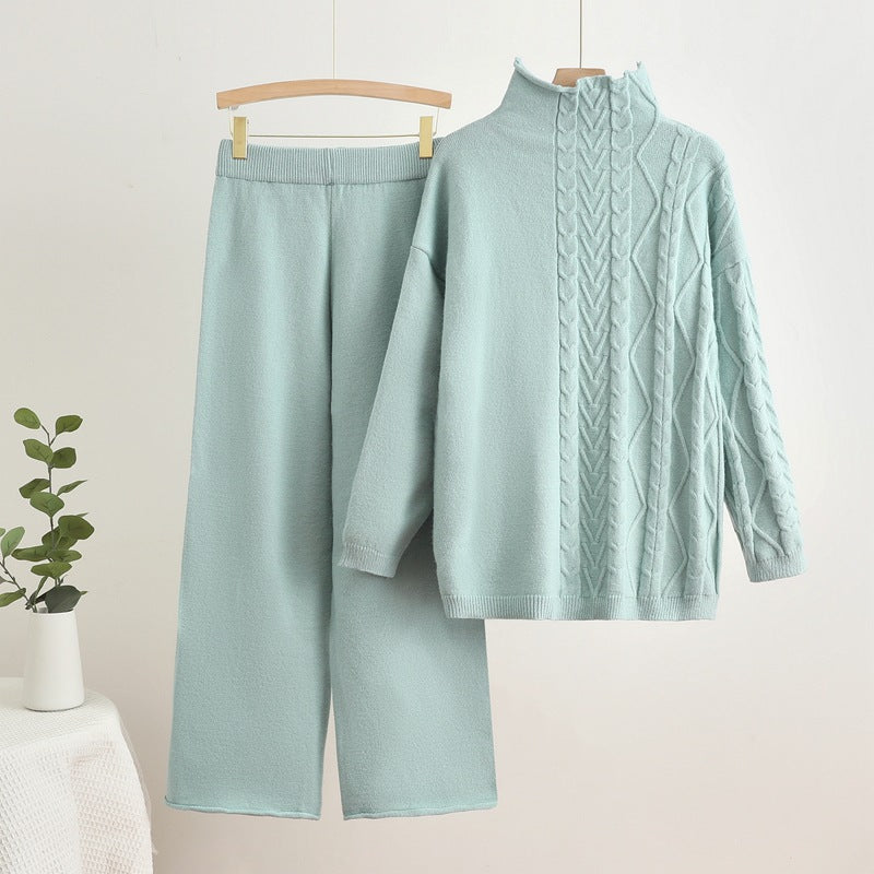 Damen gemütliches Strick-Loungewear-Set mit hochgeschlossenem Kragen Drune