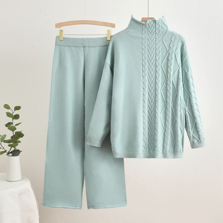 Damen gemütliches Strick-Loungewear-Set mit hochgeschlossenem Kragen Drune