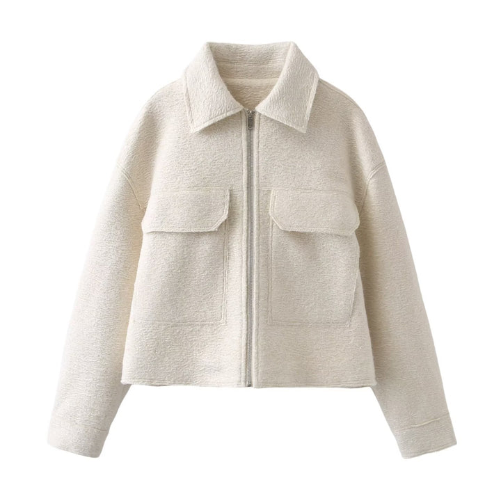 Damen Cropped-Hemdjacke aus Bouclé mit Boxy-Schnitt und Fronttaschen Drune