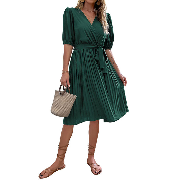 Damen Wickelkleid mit voluminösen Ärmeln und elegantem Faltenrock Drune