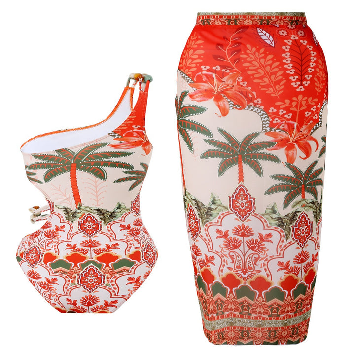Damen Einteiler Badeanzug mit modischem Cut-Out und passendem Strandrock Drune