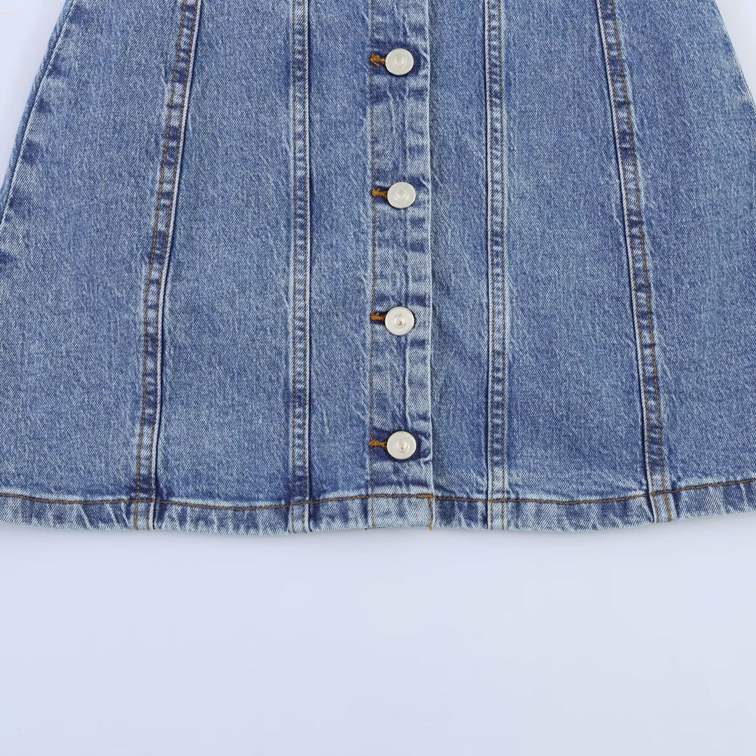 Damen Jeanskleid mit geflochtenem Knoten und durchgehender Knopfleiste Drune