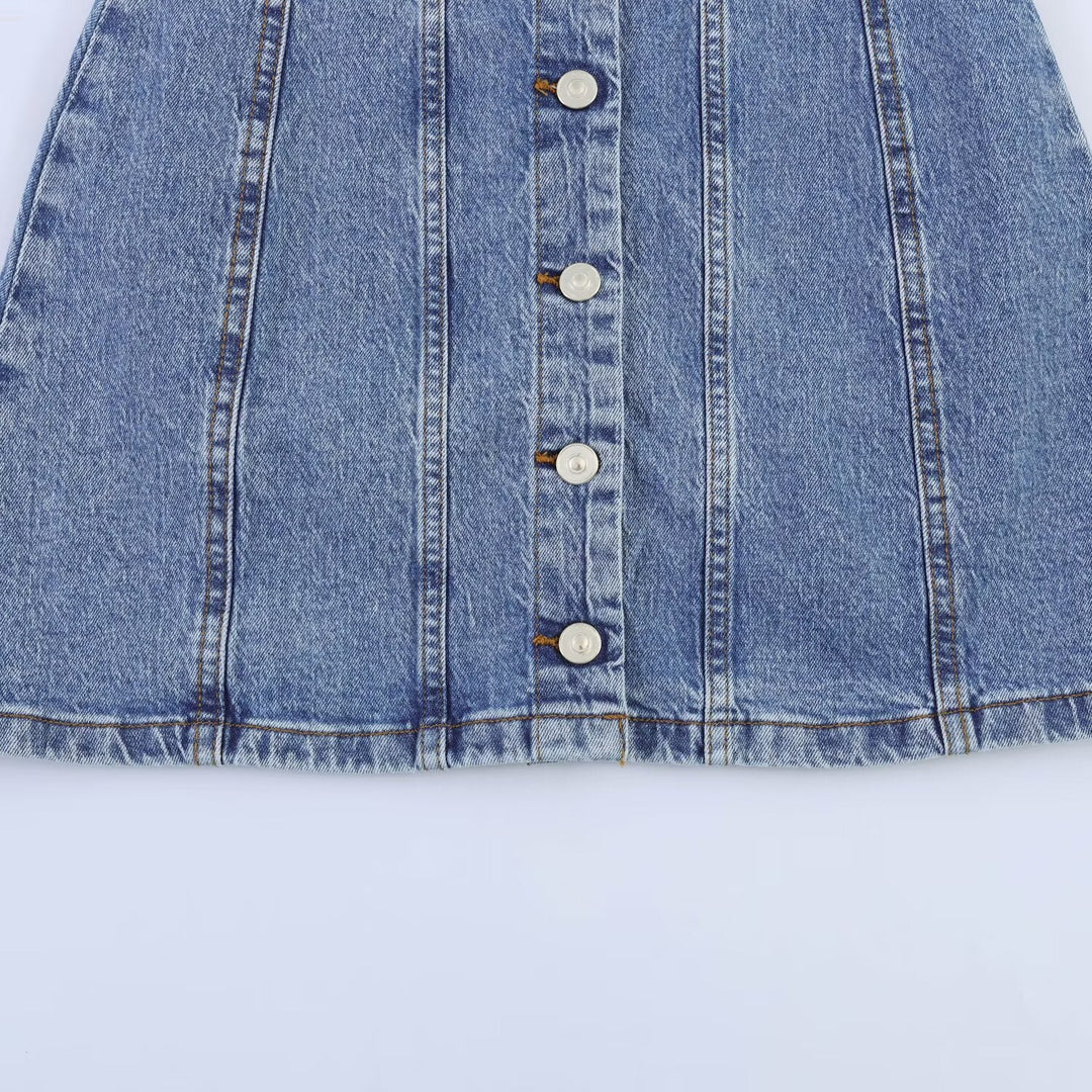 Damen Jeanskleid mit geflochtenem Knoten und durchgehender Knopfleiste Drune