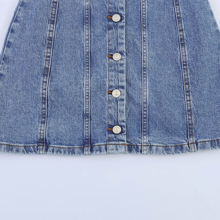 Damen Jeanskleid mit geflochtenem Knoten und durchgehender Knopfleiste Drune