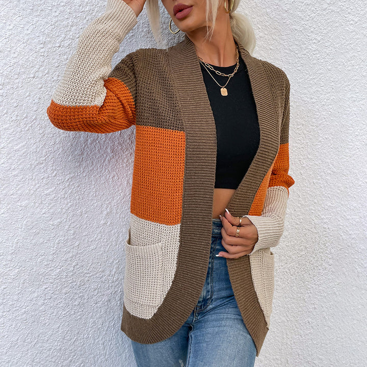 Damen Strickcardigan mit modernem Faltendesign und kontrastierenden Farben Drune