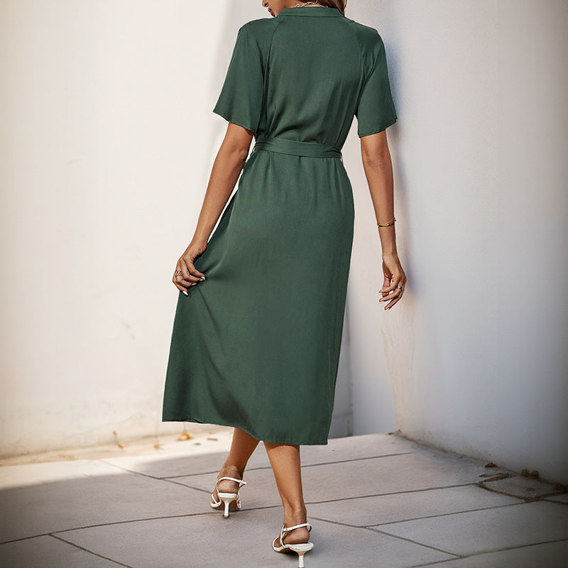 Damen Midikleid mit elegantem Knopfdetail und schmalem Taillengürtel Drune
