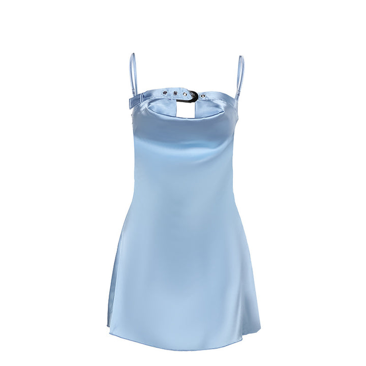 Damen elegantes Satin-Kleid mit verstellbaren Trägern und exklusivem Ausschnitt Drune