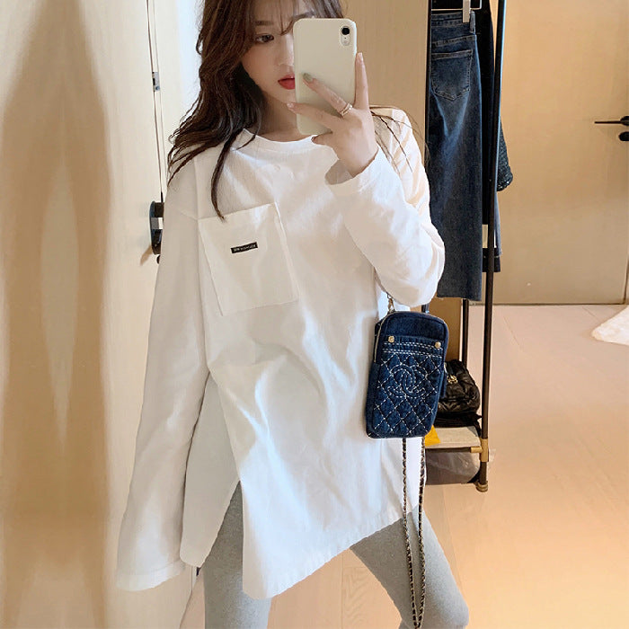 Damen lässiges Longsleeve-Shirt mit Tasche Drune