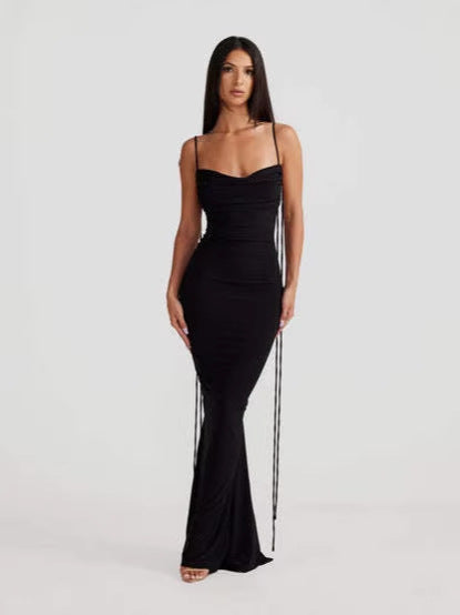 Damen Elegantes Wickelkleid mit tiefem Rückenausschnitt und zarten Bindebändern Drune
