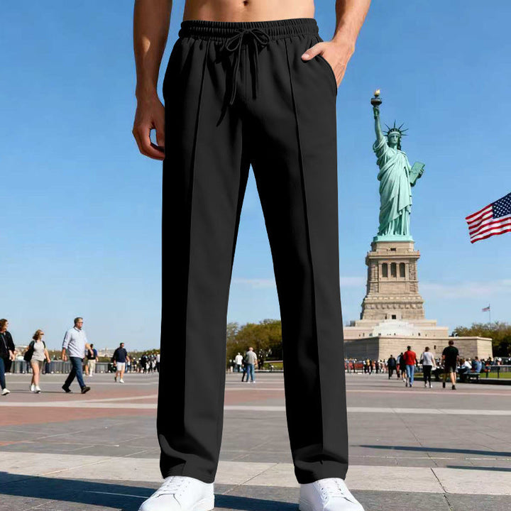 Herren nan elegante Sweathose mit Bügelfalte geradem Bein und Tunnelzug Drune