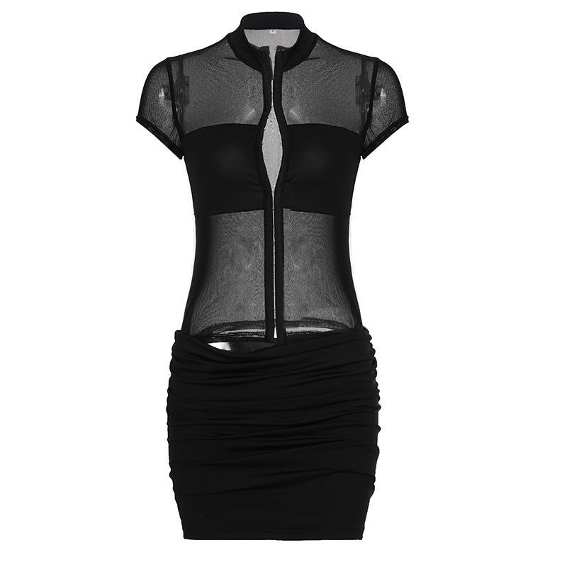 Damen figurbetontes Wickelkleid mit transparenten Einsätzen und asymmetrischem Saum Drune