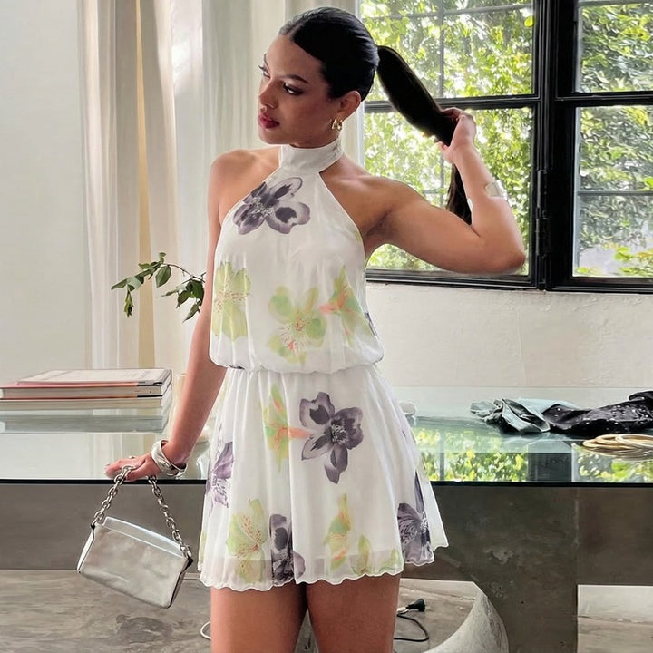 Damen Ärmelloses Blütenmuster Kleid Drune