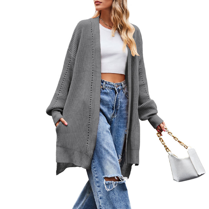 Damen lässige Strickjacke mit offenem Design und weiten Ärmeln Drune