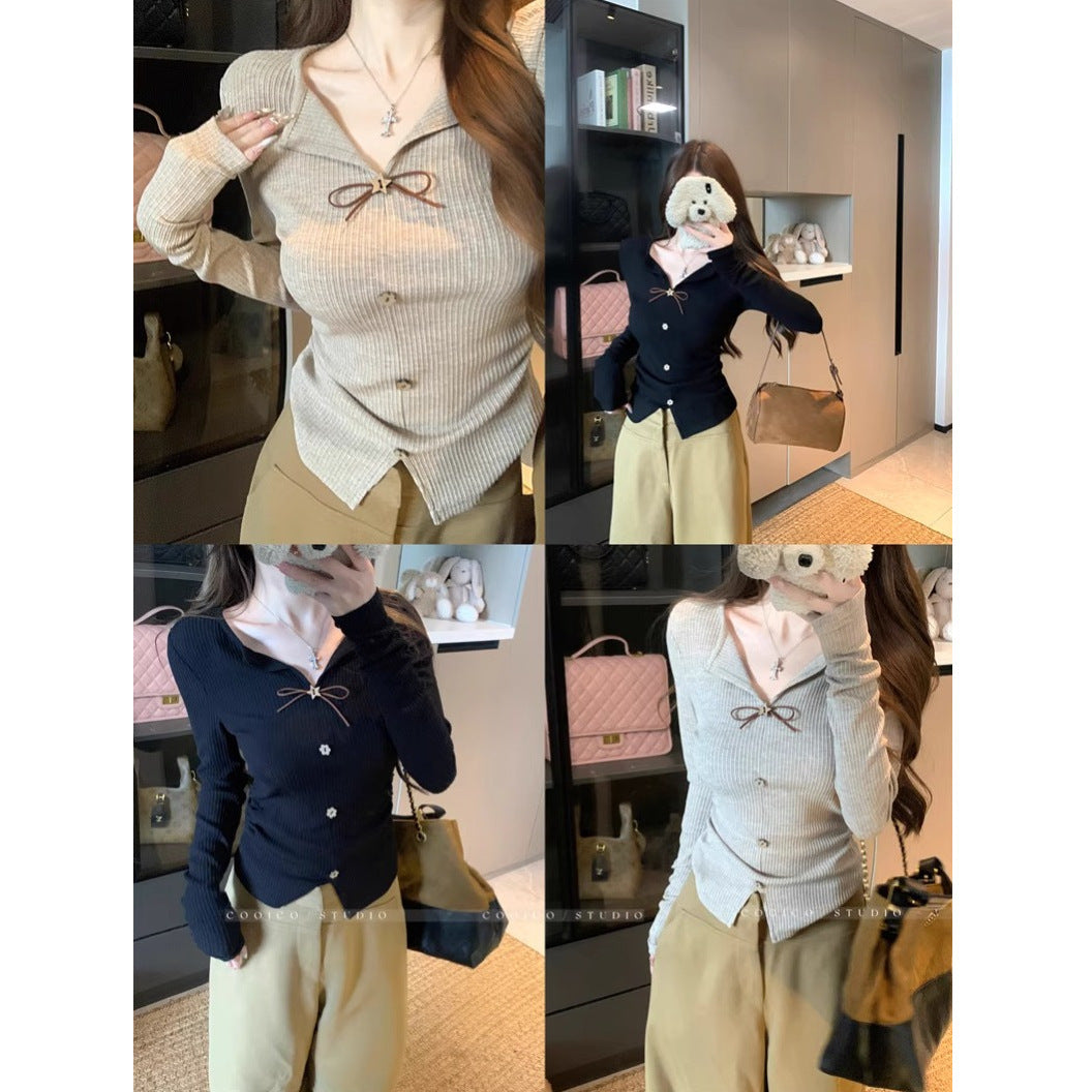 Damen Strickbluse mit eleganter Schleife Drune