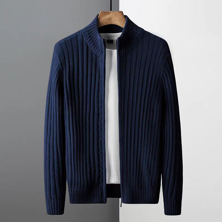Herren Strickjacke mit durchgehendem Reißverschluss und hochgeschlossenem Kragen Drune