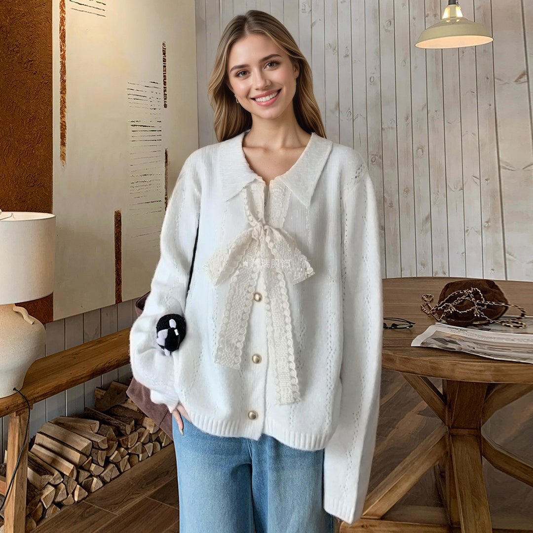 Damen Strickpullover mit eleganter Schleifenapplikation Drune