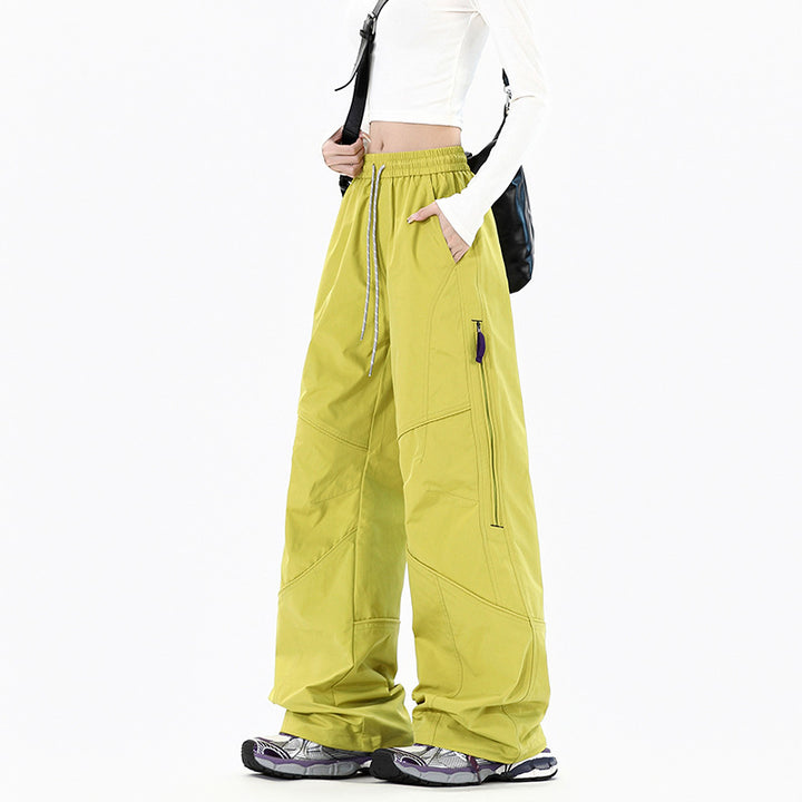Damen Weite Utility-Cargohose mit elastischem Bund und Reißverschlusstaschen Drune